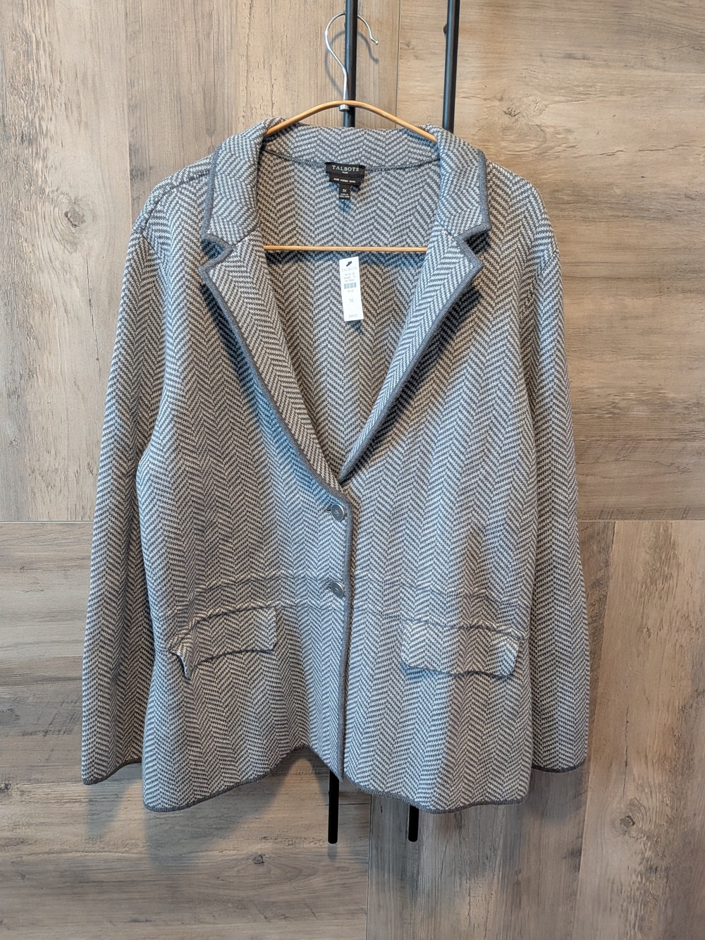 NWT Talbots Plus Gray Herringbone Blazer Jacket, 100% Merino Wool